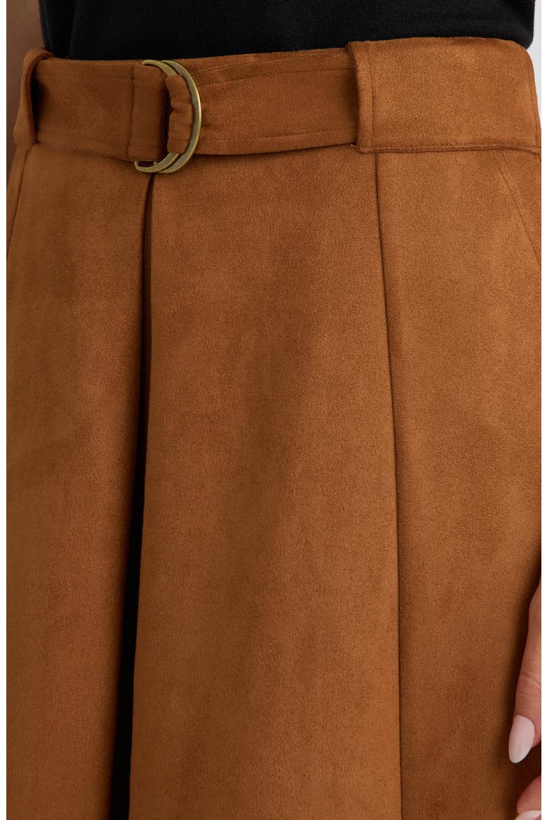 Belted Faux Suede A-Line Midi Skirt, Alternate, color, COPPER