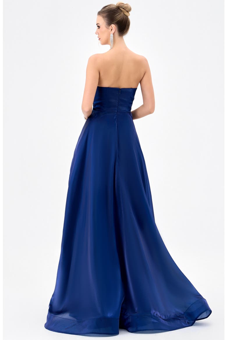 Faiy Asymertric Hi Low Gown, Alternate, color, NAVY