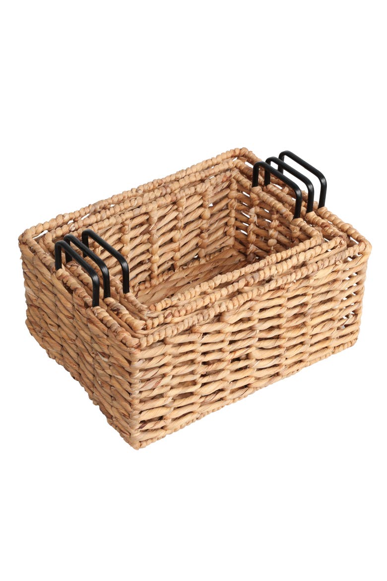 Handwoven Water Hyacinth Nesting Storage Baskets with Metal Handles, Alternate, color, Natural