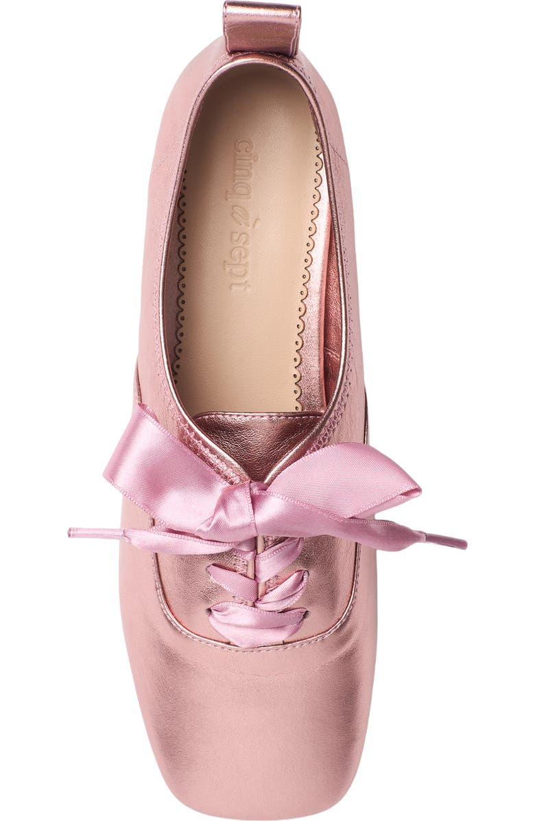 Cinq à Sept Christina Lace-Up Flat, Alternate, color, Soft Pink Metallic