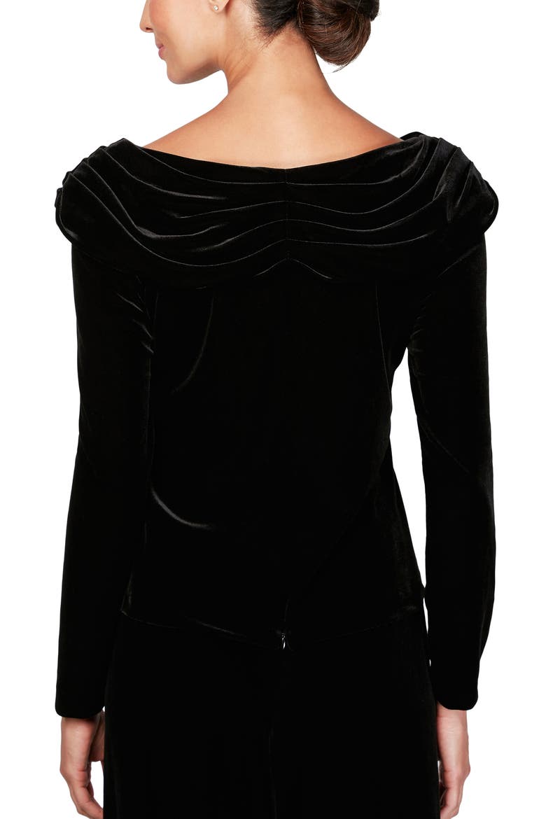Ruched Neck Velvet Top, Alternate, color, BLACK