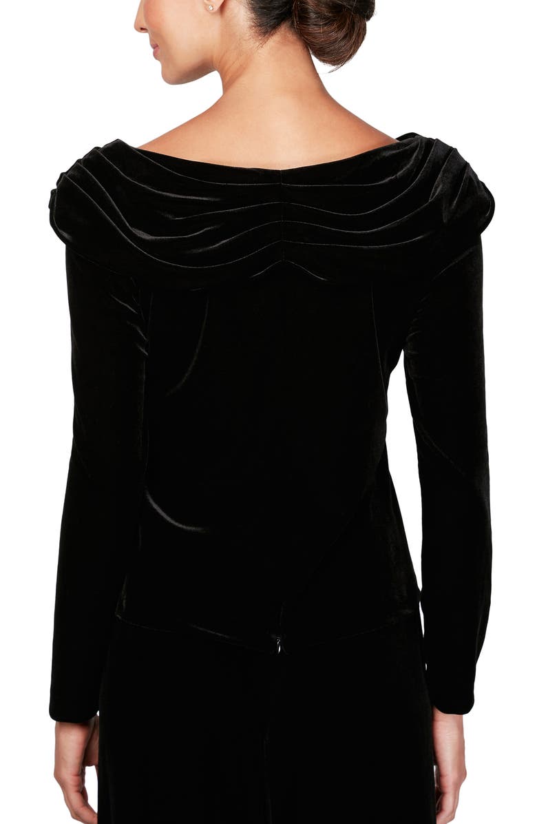 Alex Evenings Ruched Neck Velvet Top, Alternate, color, Black