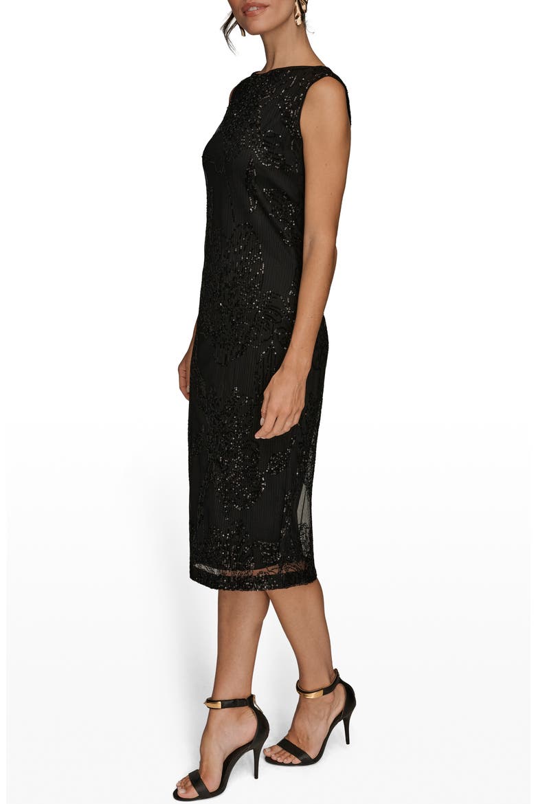 Sequin Mesh Midi Dress, Alternate, color, BLACK