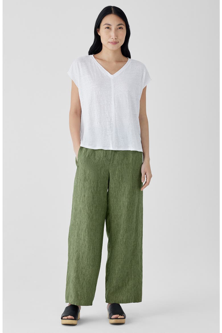 V-Neck Organic Linen T-Shirt, Alternate, color, WHITE