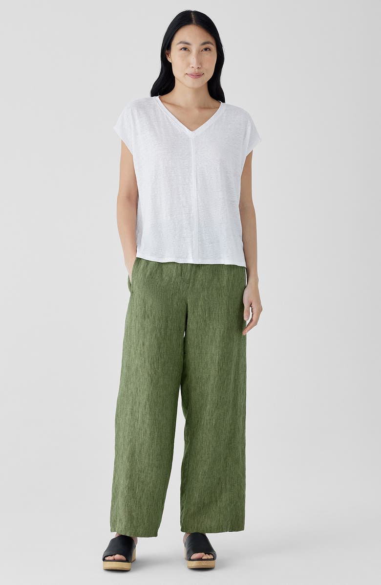 Eileen Fisher V-Neck Organic Linen T-Shirt, Alternate, color, White