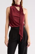 Elodie Tie Neck One-Shoulder Satin Top