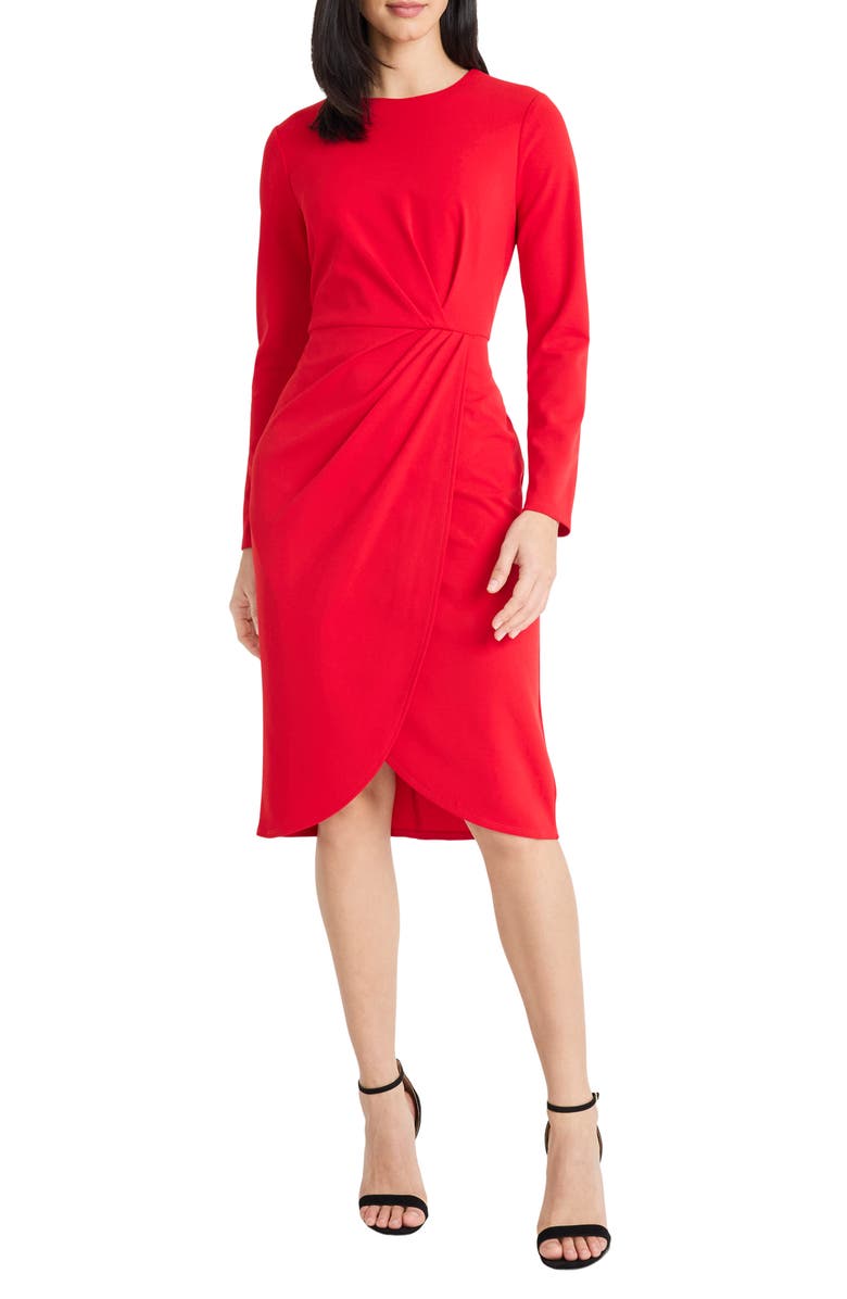 Maggy London Long Sleeve Tulip Dress, Main, color, Salsa