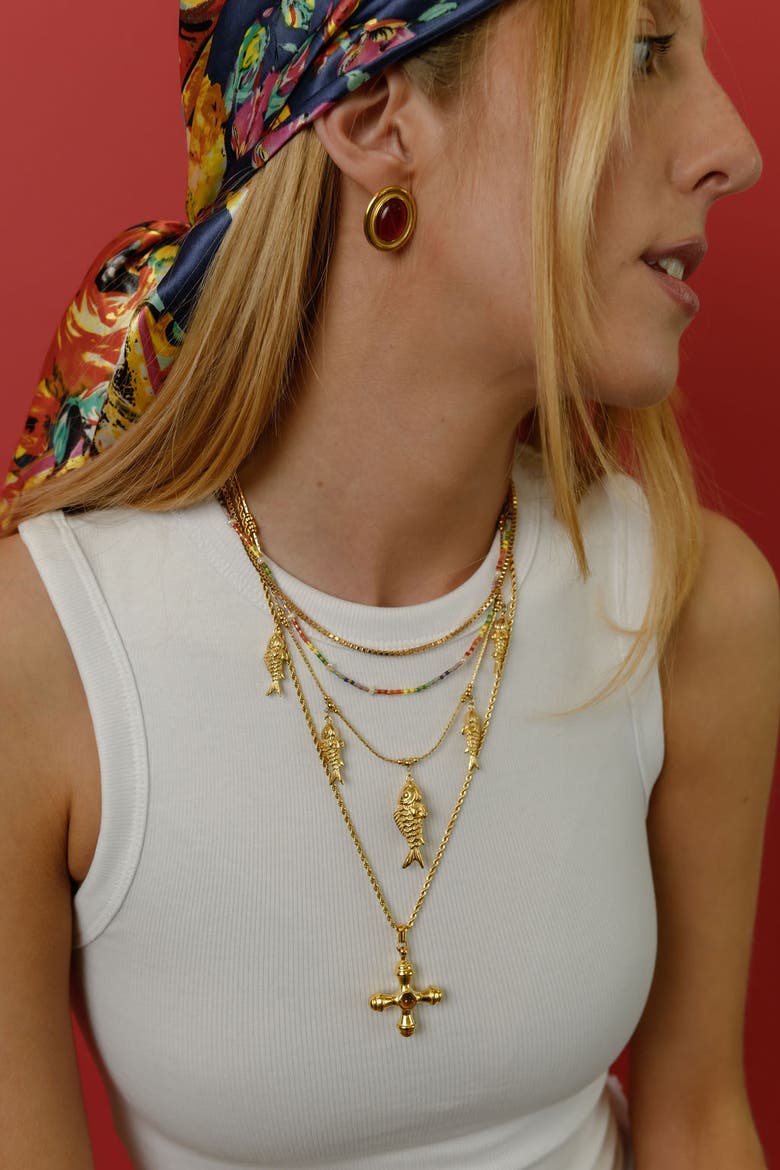 Go Fish Necklace, Alternate, color, Gold