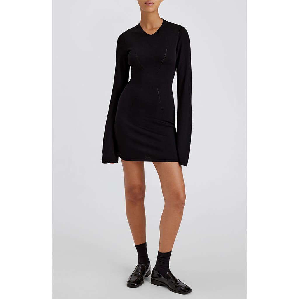Solid & Striped The Narcia Cutout Long Sleeve Minidress In Noir