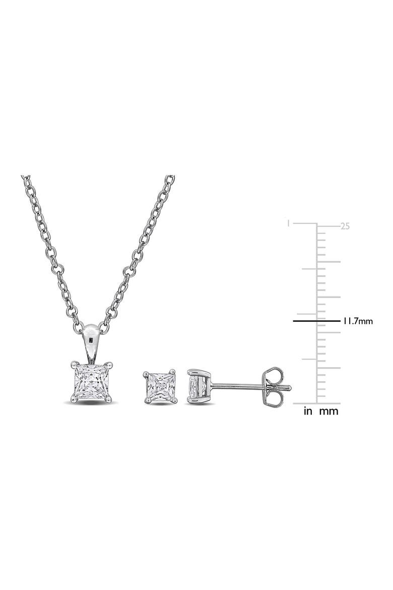 Square-Cut Cubic Zirconia Stud Earrings & Necklace Set, Alternate, color, WHITE