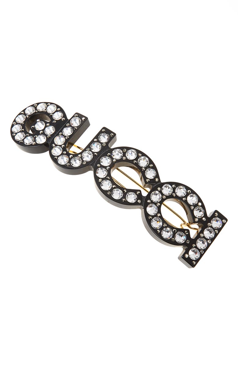 Gucci Crystal & Stud Barrette, Alternate, color, Black