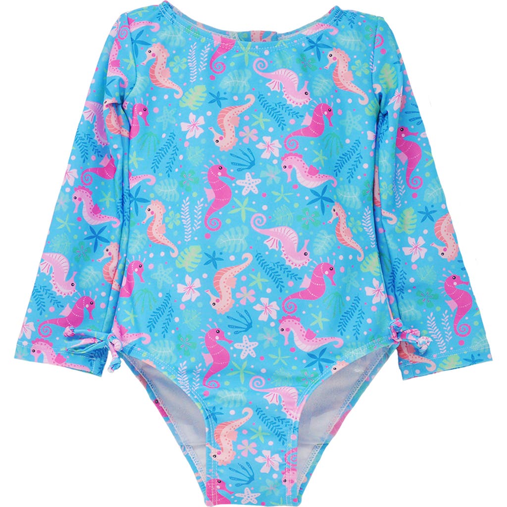 Flap Happy Girl's Upf 50+ Charlie Long Sleeverash Guard Swimsuit In Seahorse Garden