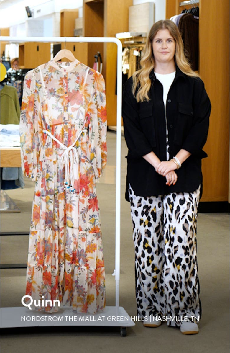 Ginger Floral Print Silk Twill Cover-Up Dress, sales video thumbnail