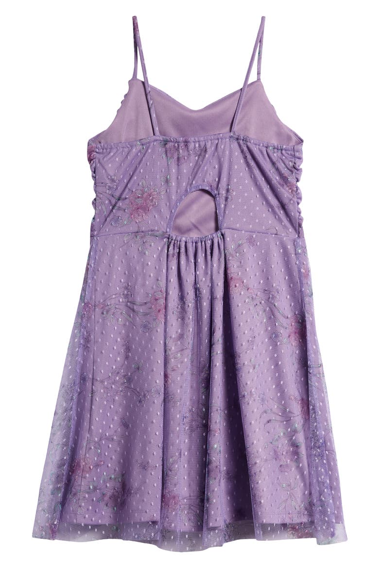 Kids' Floral Print Swiss Dot Mesh Dress, Alternate, color, LILAC