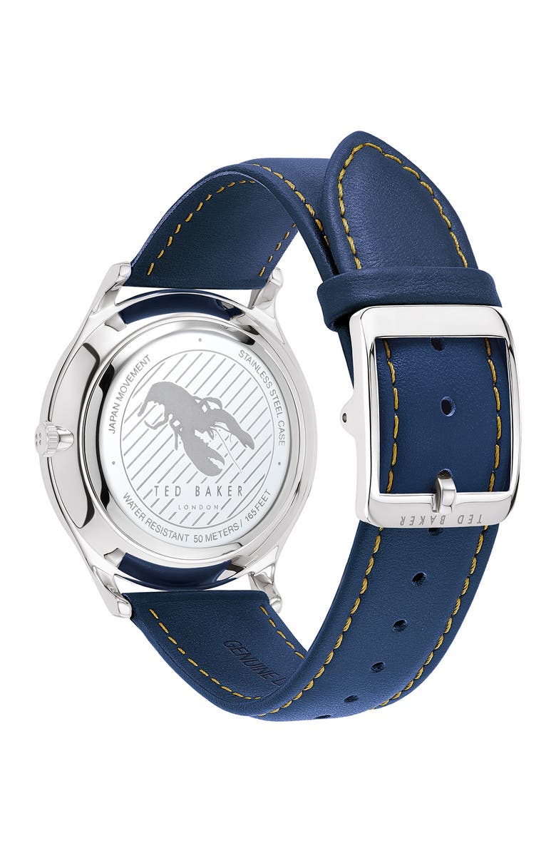 Ted Baker Men's Manhatt Leather Strap Watch, 40mm, Alternate, color, Blue