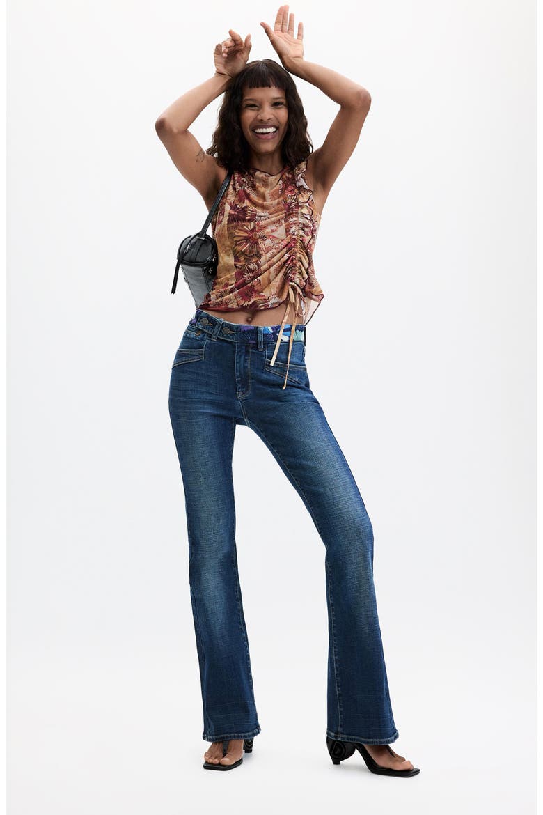 Embroidered Waistband Flare Leg Jeans, Alternate, color, MEDIUM BLUE