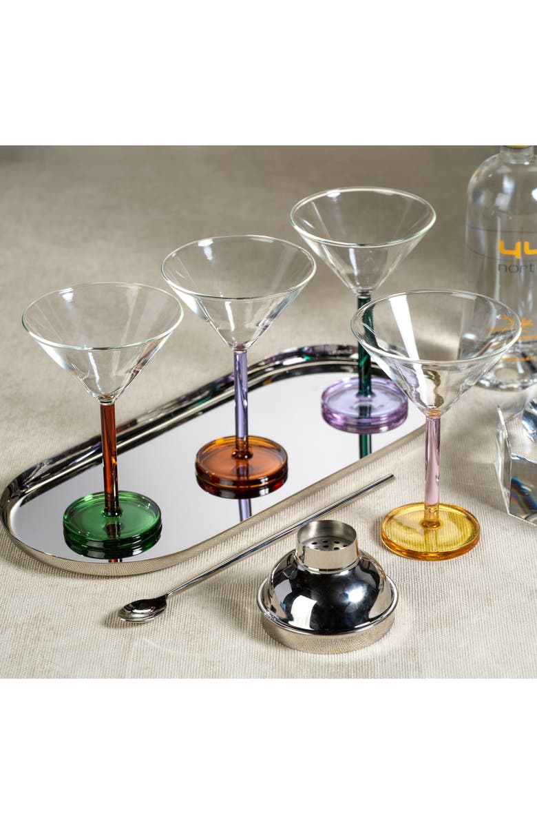 Zodax Vireo Set of 4 Martini Glasses, Alternate, color, Clear/ Teal/ Lilac
