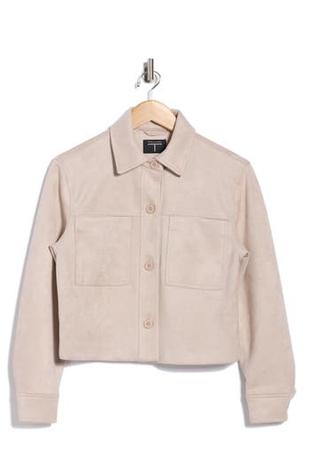 T Tahari Crop Faux Suede Jacket In Neutral