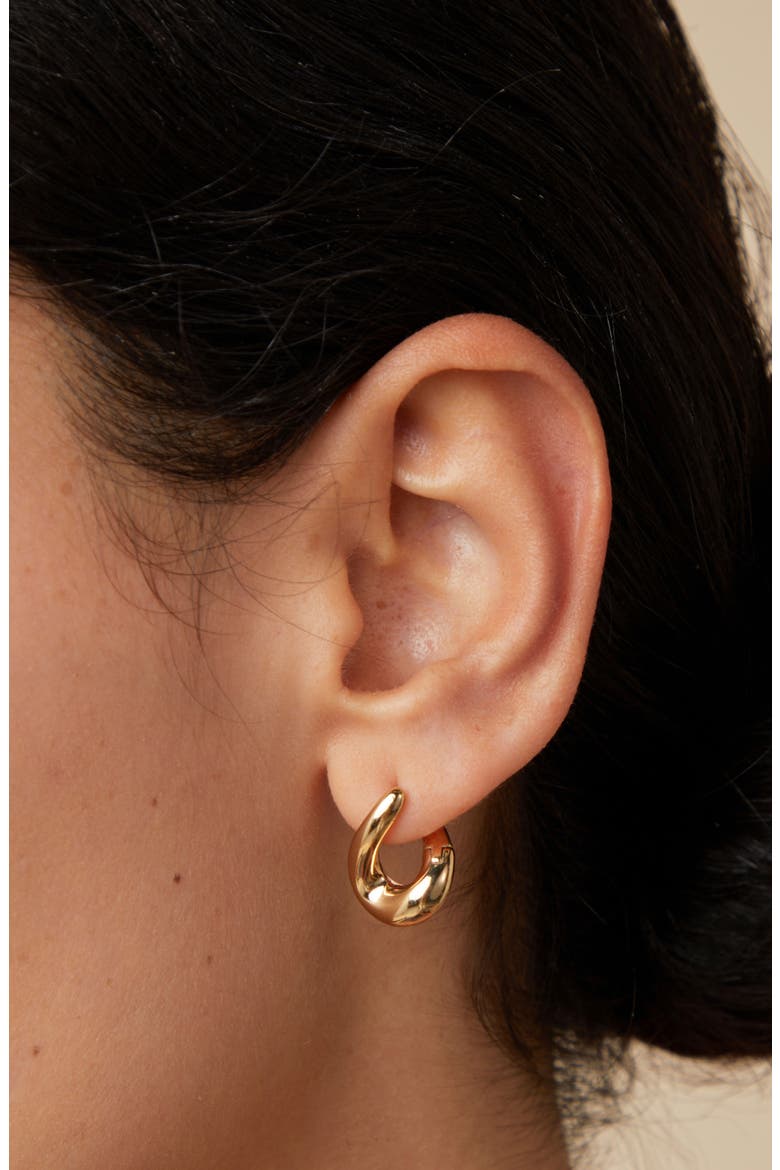 Molten Hoop Earrings, Alternate, color, GOLD
