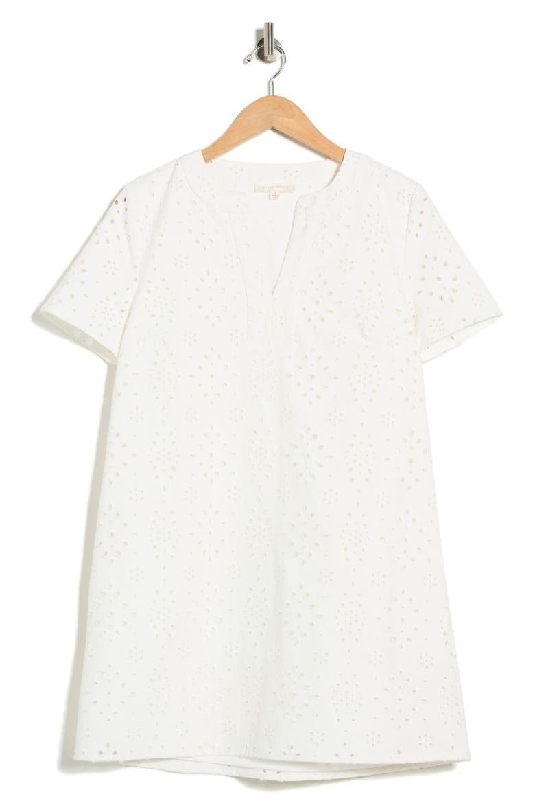 Eyelet Shift Minidress, Alternate, color, WHITE