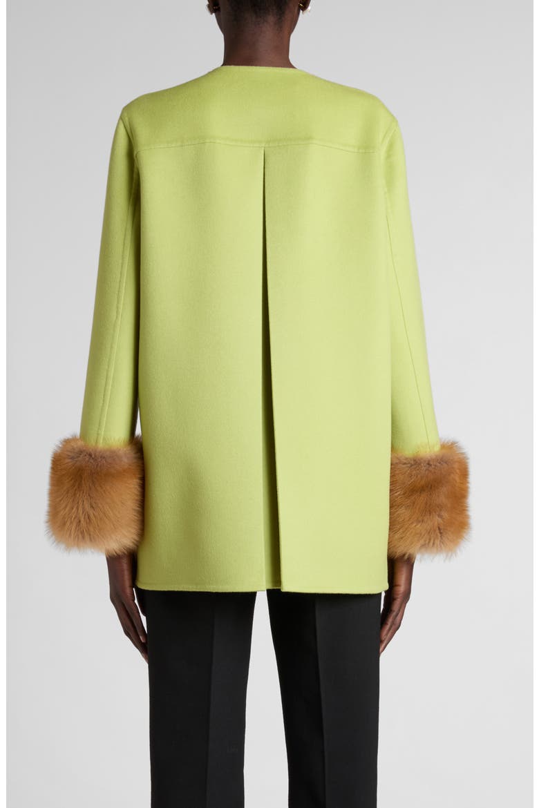 Compact Drape Wool & Cashmere Jacket with Genuine Shearling Cuffs, Alternate, color, LIGHT GREEN