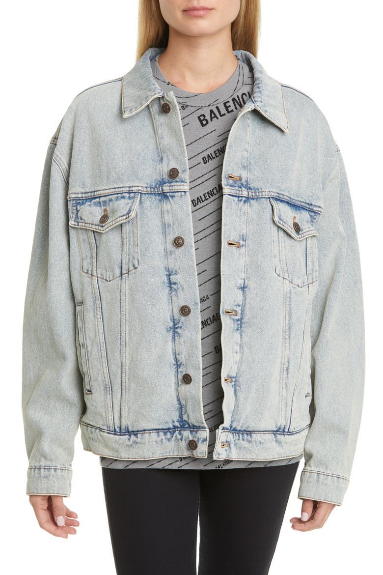 Back Logo Denim Jacket, Main, color, DIRT BLEACH BLUE