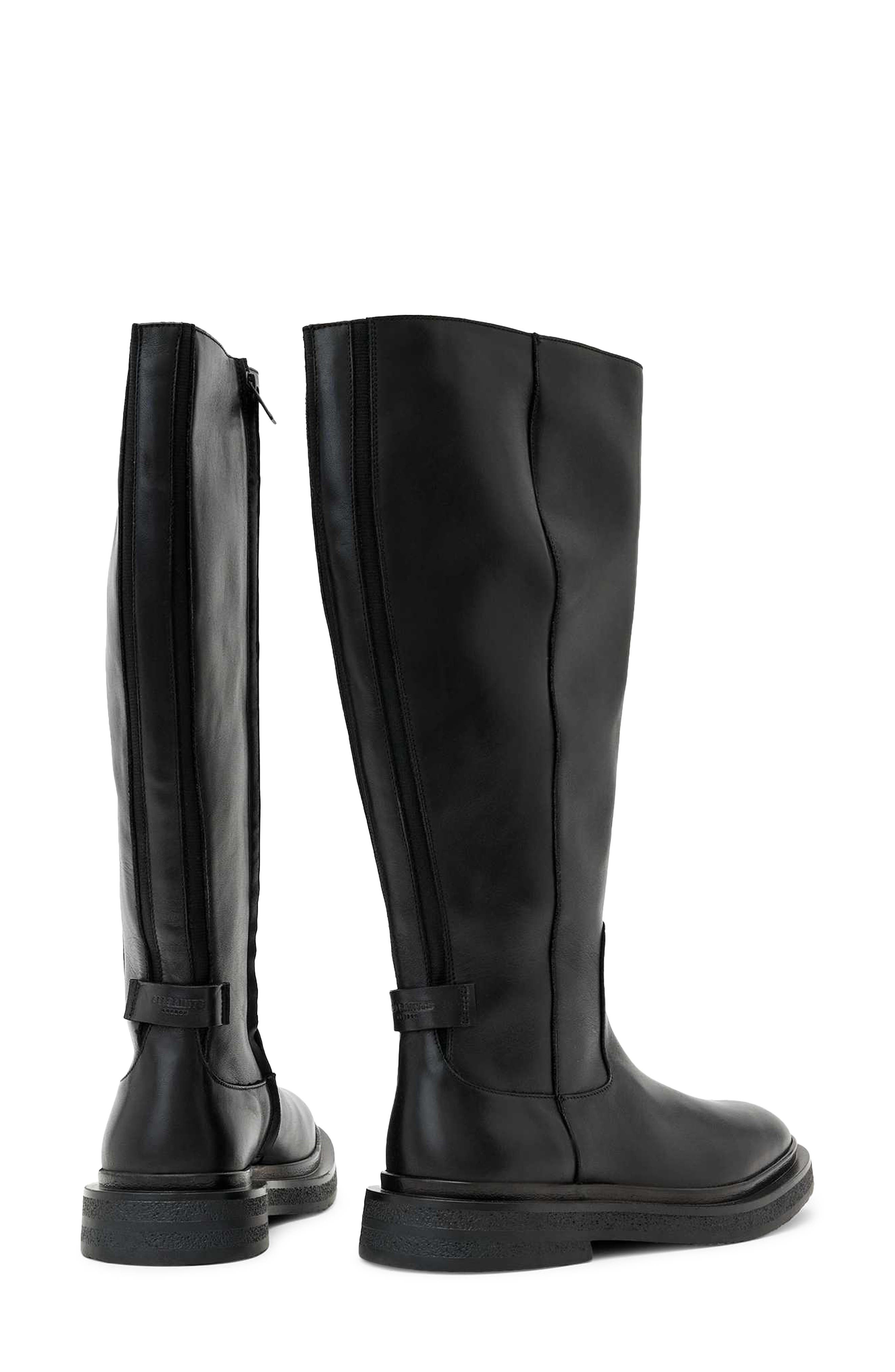 AllSaints Escher Rider Knee High Boot, Alternate, color, Black