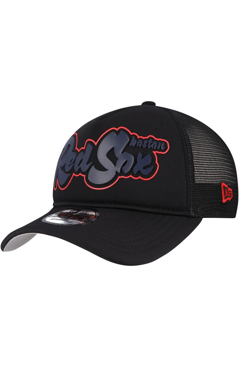 New Era Men's New Era Black Boston Red Sox Retro Bold A-Frame Trucker 9FORTY Adjustable Hat, Main, color, Black