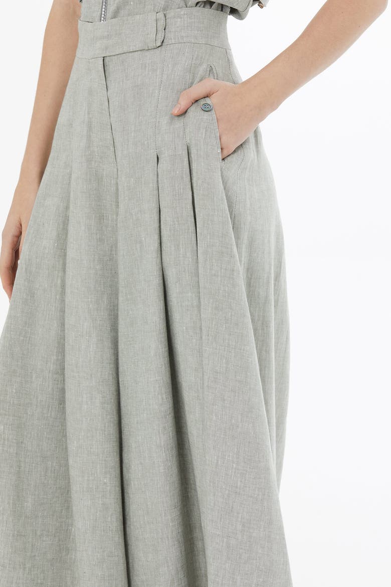 Green Belted Wide-Leg Linen Trousers, Alternate, color, Green