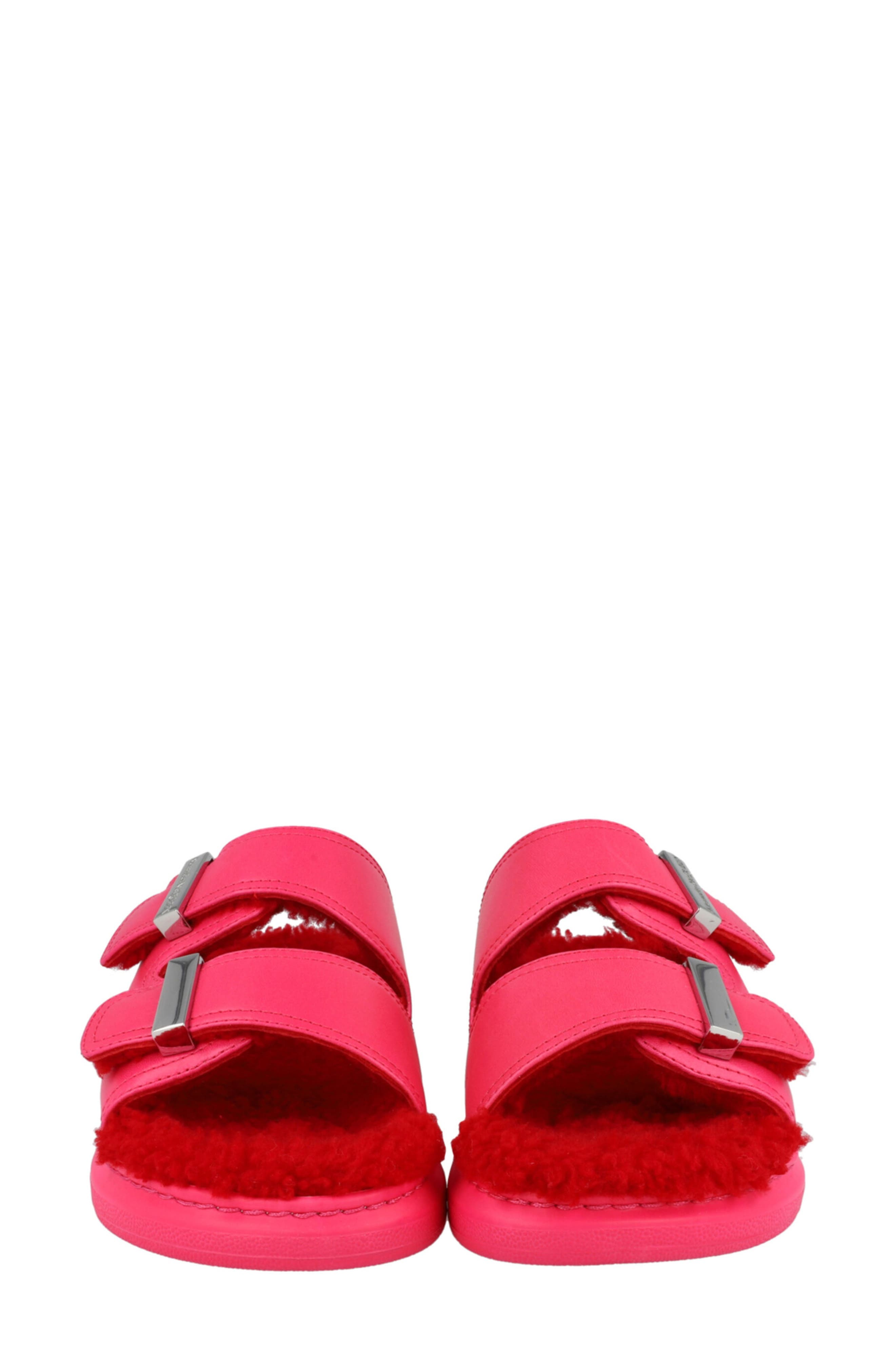 McQueen Oversize Hybrid Genuine Shearling Slide Sandal, Alternate, color, Pink Silver