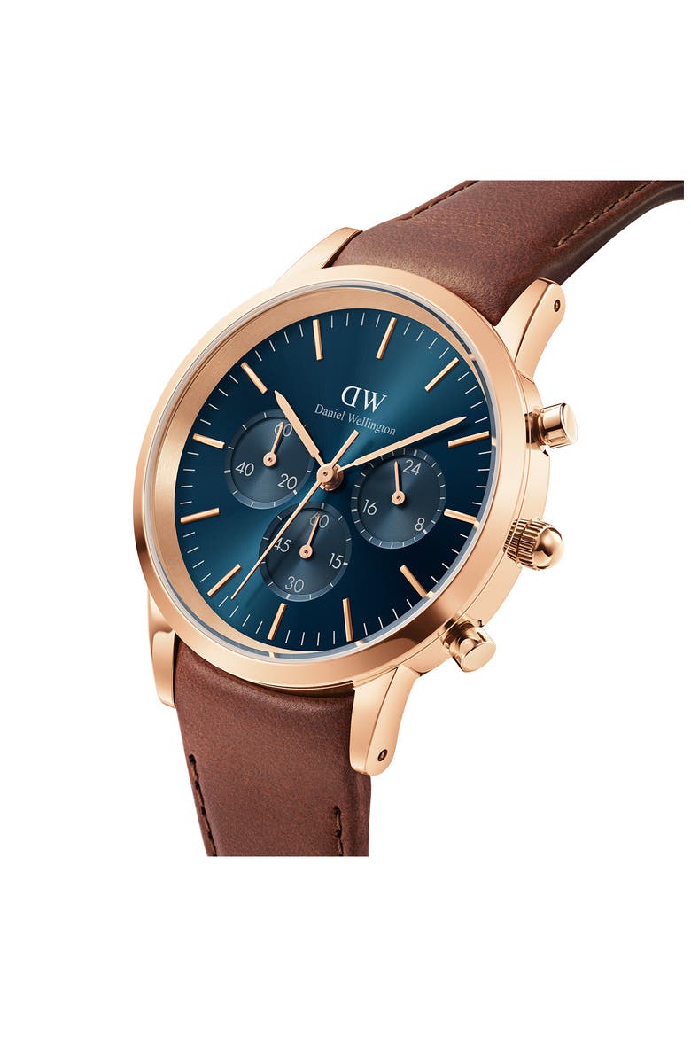Iconic St. Mawes Chronograph Leather Strap Watch, 42mm, Alternate, color, ROSE_GOLD