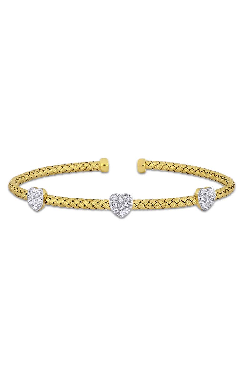 Julianna B. Cubic Zirconia Heart Station Weave Bangle, Main, color, Yellow-Plated