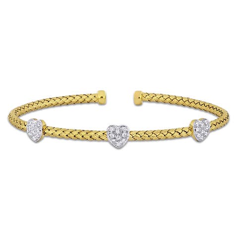 Cubic Zirconia Heart Station Weave Bangle