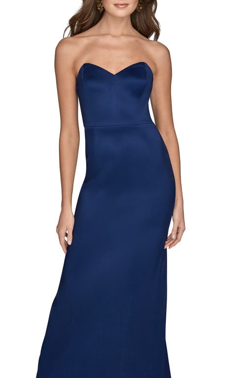 Donna Karan New York Strapless Satin Gown In Blue