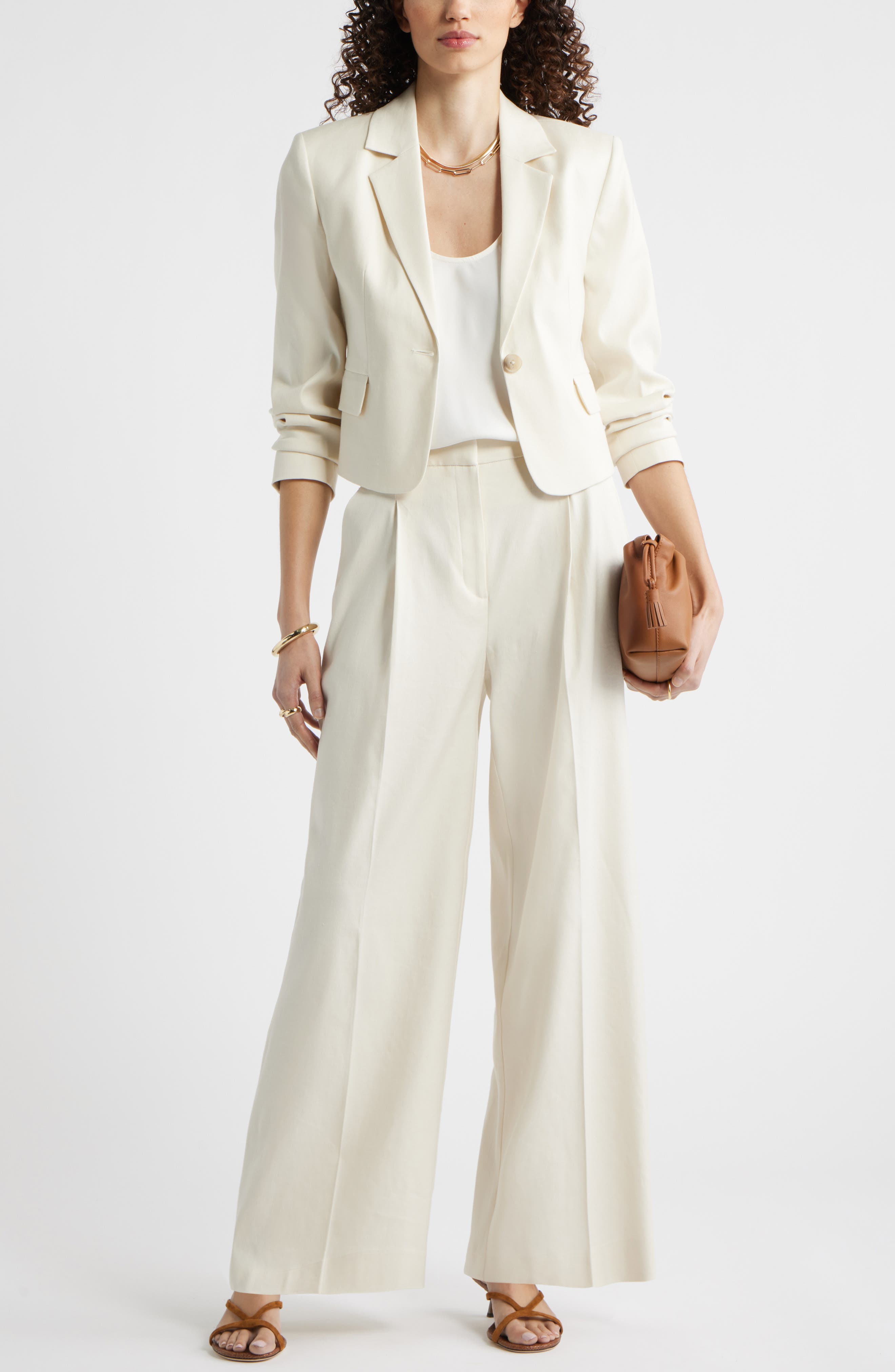 Crop One-Button Linen Blend Blazer - image 4