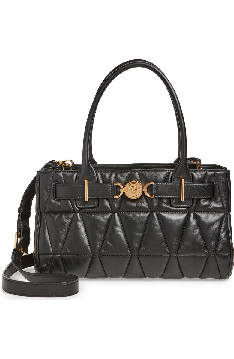 Versace Medium Medusa '95 Quilted Leather Tote, Main, color, Black Versace Gold