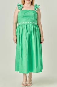 English Factory Flower Embroidered Ruffle Midi Dress