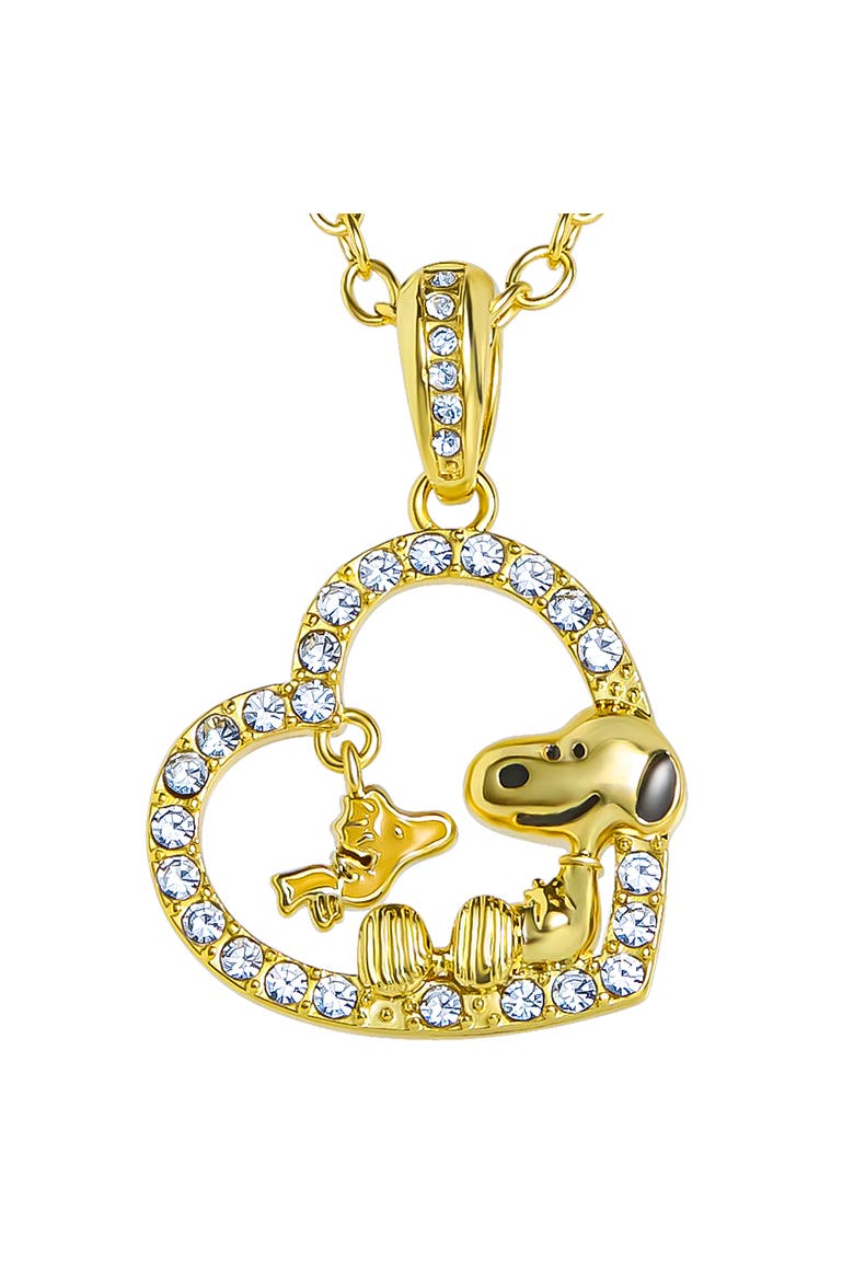 Woodstock and Snoopy Necklace, Crystal Heart Pendant, 16"+2", Alternate, color, Gold