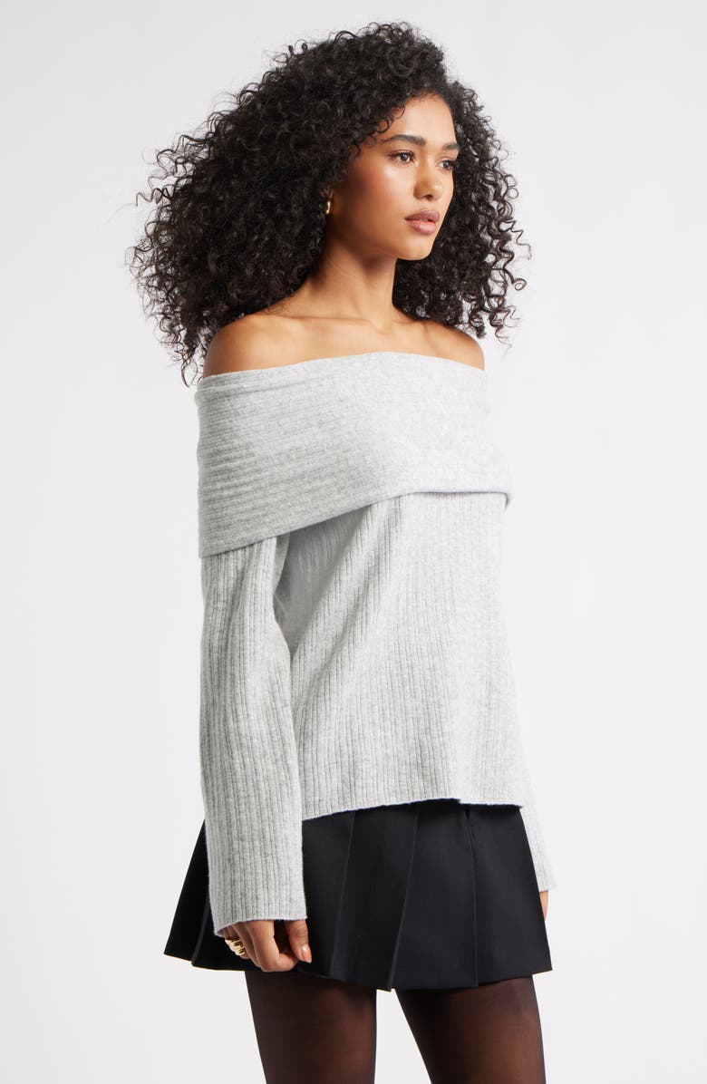 Open Edit Off the Shoulder Sweater, Alternate, color, Grey Heather