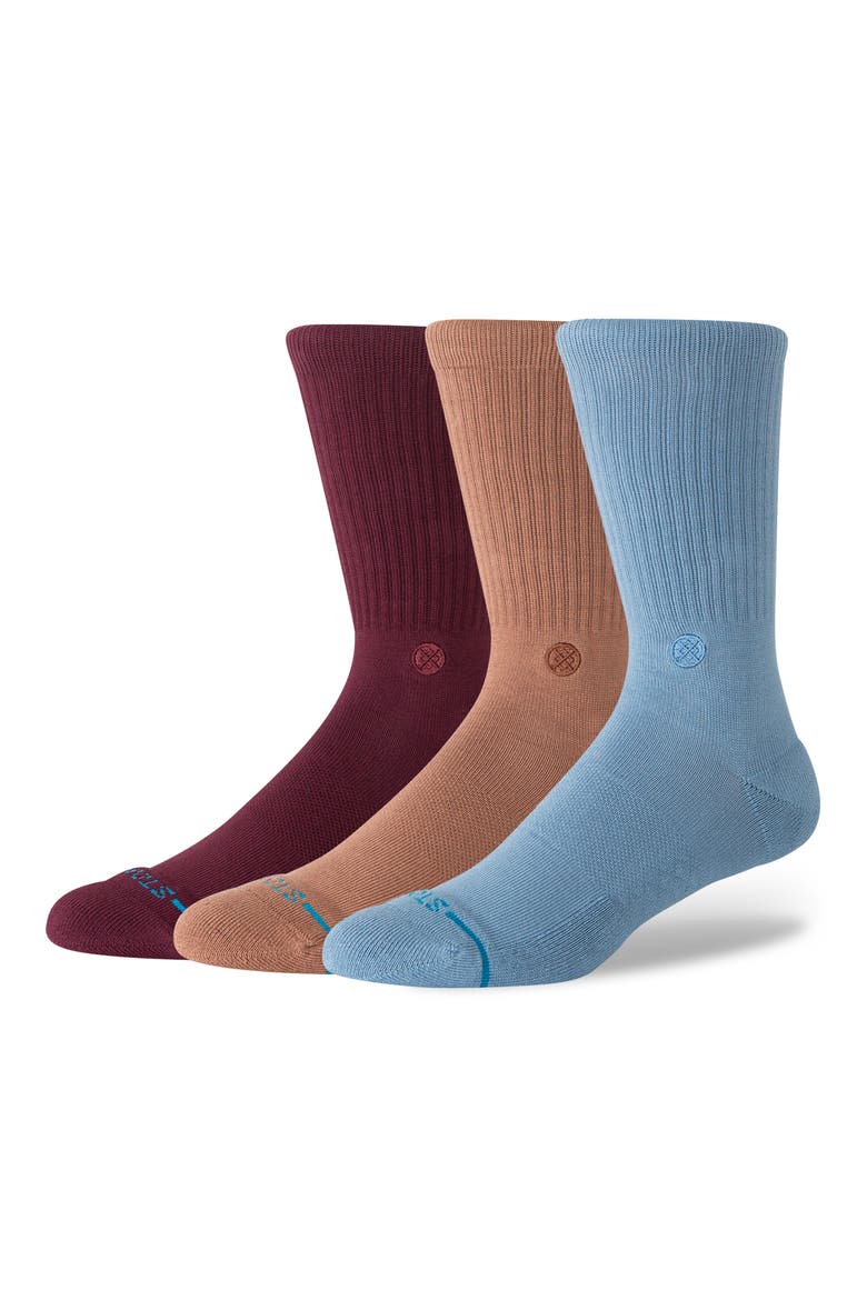 Icon Assorted 3-Pack Crew Socks, Main, color, BLUE/ TAN/ BURGUNDY