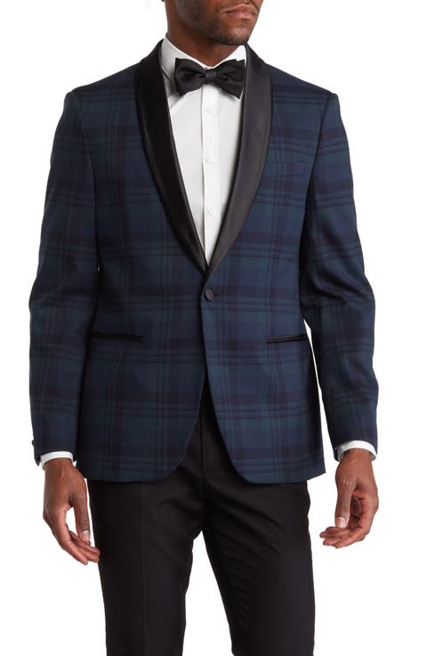 Blackwatch Plaid Satin Shawl Collar Jacket