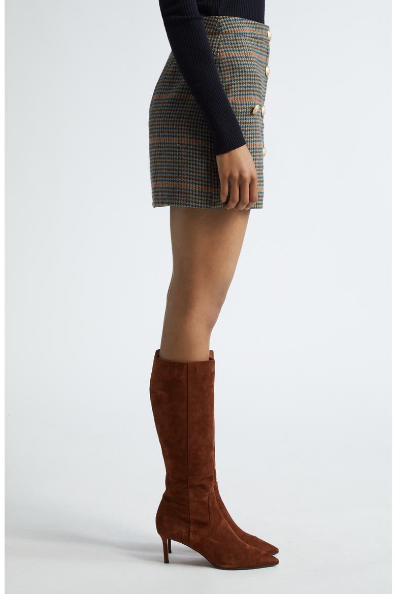 Zander Plaid Button Front Miniskirt, Alternate, color, TAN/ TEAL PLAID