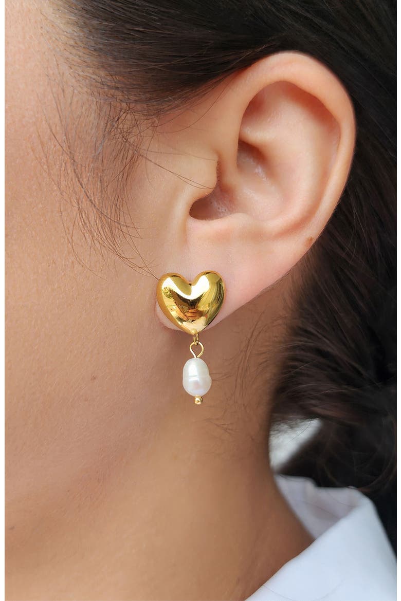 Heart & Freshwater Pearl Drop Earrings, Alternate, color, WHITE