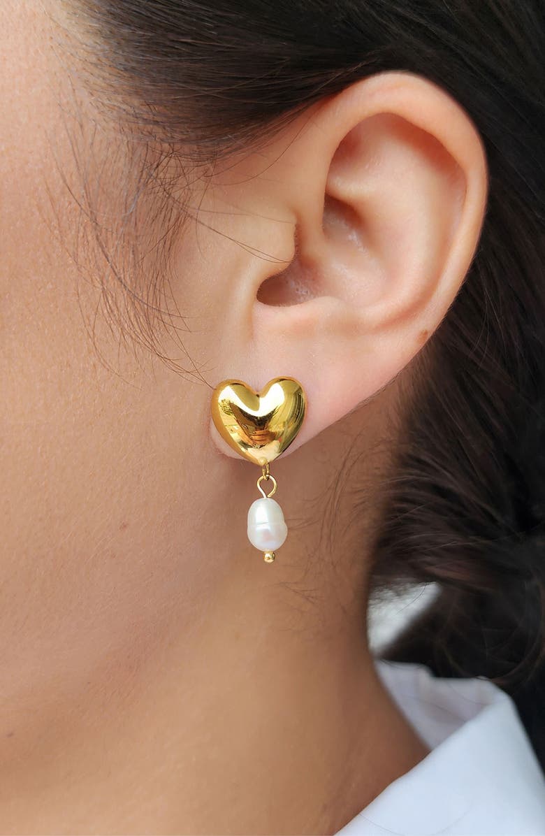 Adornia Heart & Freshwater Pearl Drop Earrings, Alternate, color, White