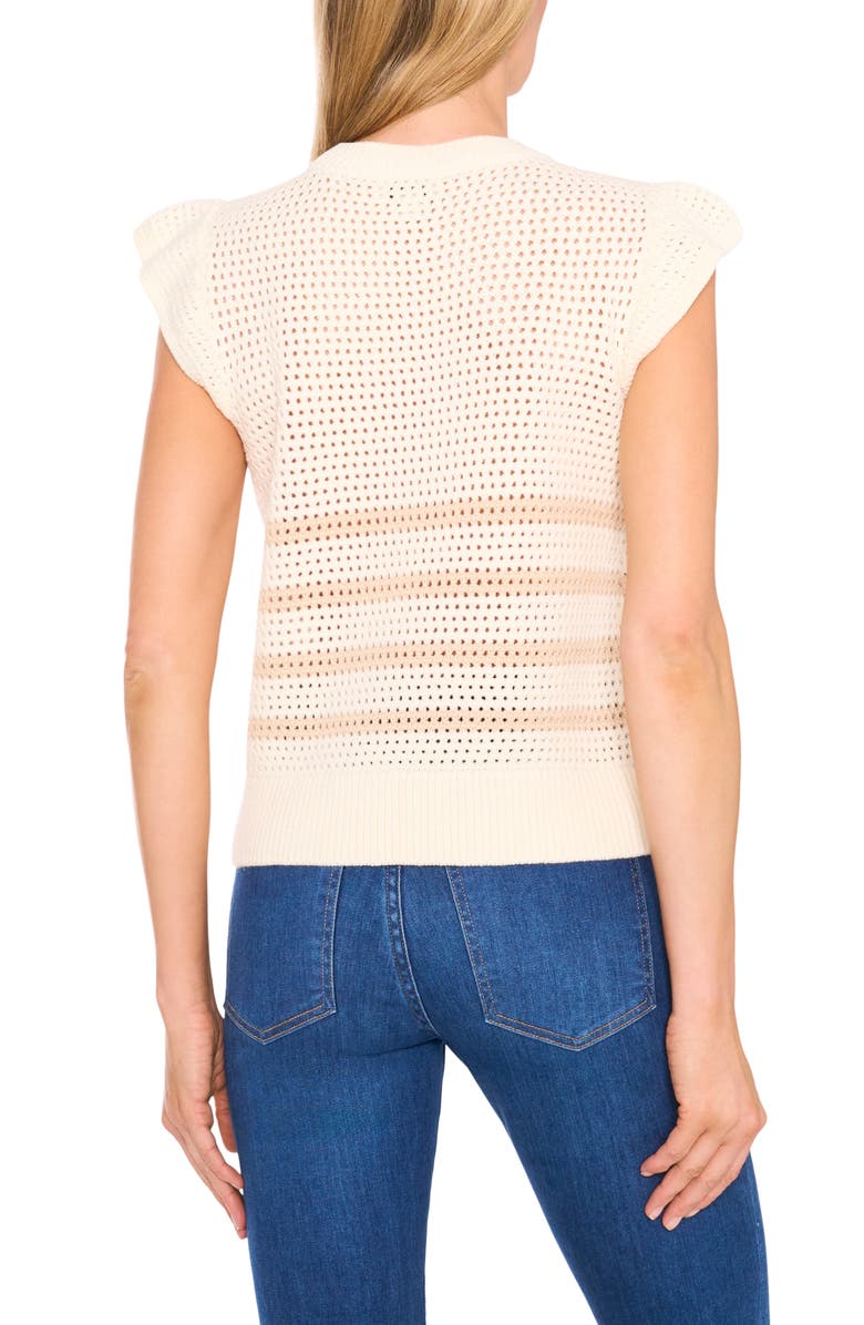 CeCe Flower Cap Sleeve Open Knit Sweater, Alternate, color, Birch