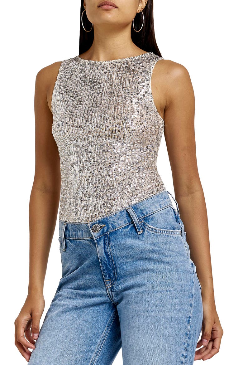 Sequin Tank Top, Main, color, SILVER