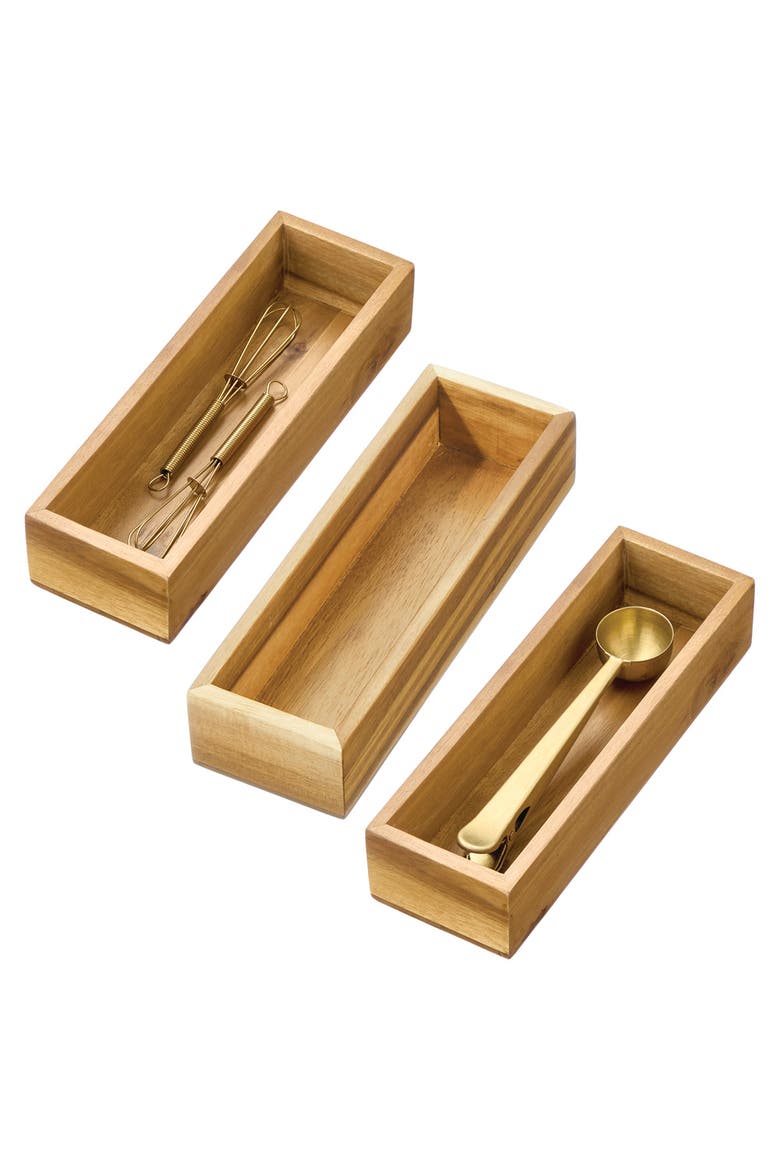 Acacia Wood Kitchen Drawer Organizer - Set of 3 - Natural, Main, color, Natural