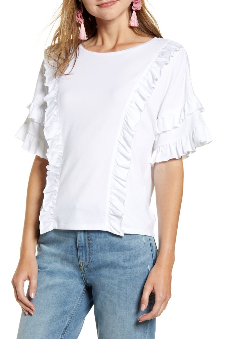 Ruffle Tee, Main, color, WHITE