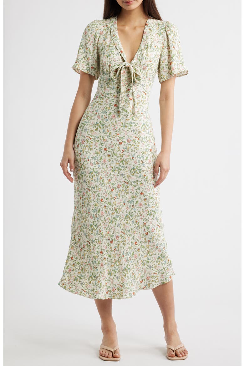 green floral dress reformation Reformation Dress Sz 8 Reya Maxi Dress Green Floral Tea Garden Off Shoulder