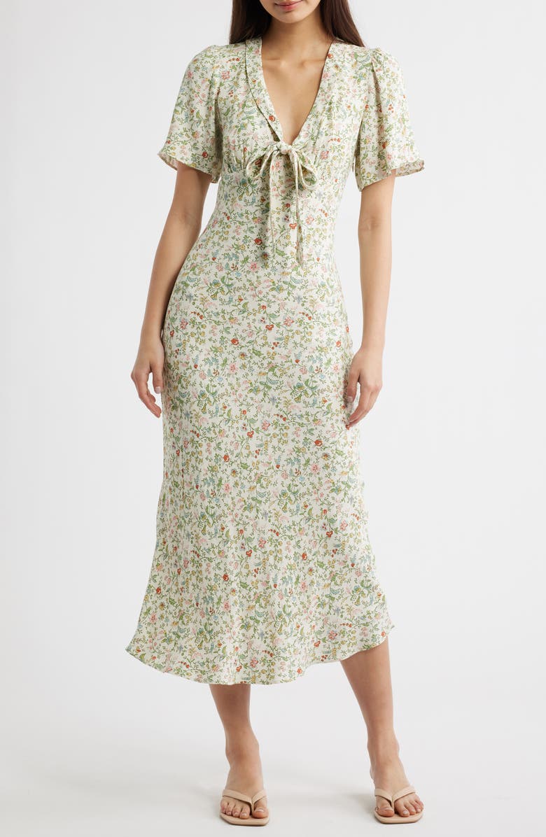 Reformation Tyra Floral Short Sleeve Midi Dress, Main, color, Gardener